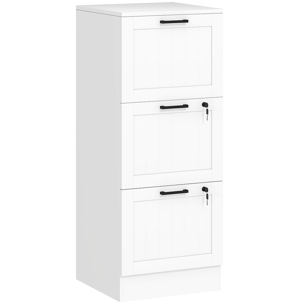 Homcom cajonera escritorio con 3 cajones, cajonera de oficina, mueble archivador, con 2 cerraduras, riel colgante para a4 y carta, 40x40x101 cm, blanco