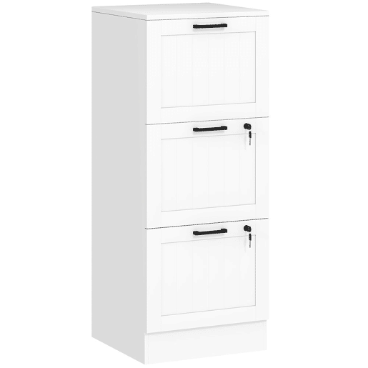 HOMCOM Arquivador para Escritório Móvel Arquivador com 3 Gavetas para Escritório com Fechaduras Gavetas Suspensas para A4 40x40x101 cm Branco