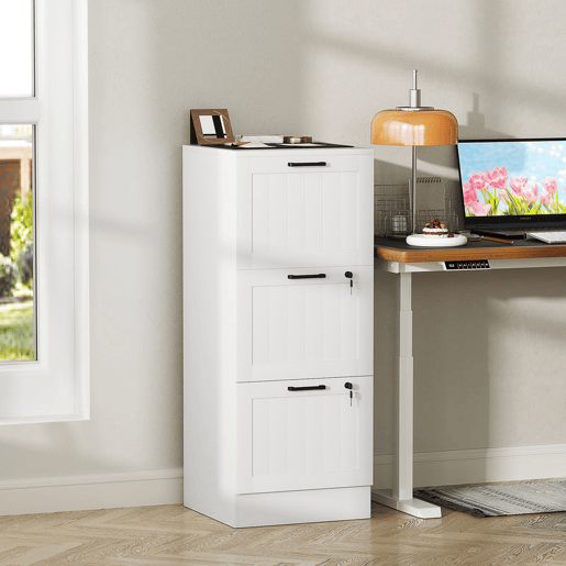 HOMCOM Arquivador para Escritório Móvel Arquivador com 3 Gavetas para Escritório com Fechaduras Gavetas Suspensas para A4 40x40x101 cm Branco