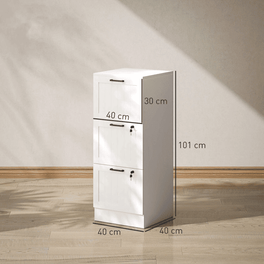 HOMCOM Arquivador para Escritório Móvel Arquivador com 3 Gavetas para Escritório com Fechaduras Gavetas Suspensas para A4 40x40x101 cm Branco