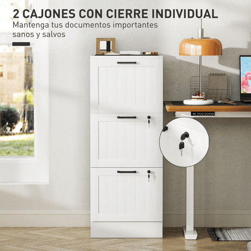 HOMCOM Arquivador para Escritório Móvel Arquivador com 3 Gavetas para Escritório com Fechaduras Gavetas Suspensas para A4 40x40x101 cm Branco