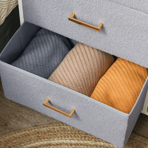 HOMCOM Cómoda com 9 Gavetas Estofada em Borreguito Cómoda de Tela com Estrutura de Aço Cómoda para Dormitório Corredor 100x30x99 cm Cinzento