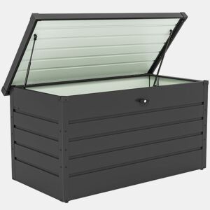 Outsunny Baú de Arrumação Exterior Capacidade 311L Baú de Arrumação de Aço com Fechadura Chave Pistões Pneumáticos para Jardim Varanda Pátio 120x62x62 cm Cinza Escuro