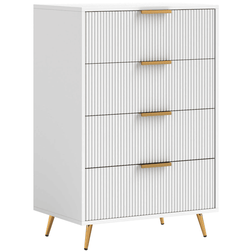 HOMCOM Cómoda com 4 Gavetas Cómoda de Dormitório Moderna com Desenho Ondulado Anti-Tombo Cómoda para Sala de Estar Corredor 60x40x90 cm Branco