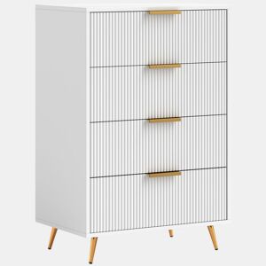 HOMCOM Cómoda com 4 Gavetas Cómoda de Dormitório Moderna com Desenho Ondulado Anti-Tombo Cómoda para Sala de Estar Corredor 60x40x90 cm Branco