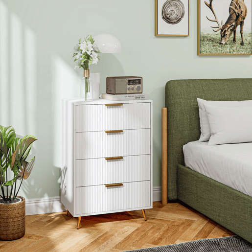 HOMCOM Cómoda com 4 Gavetas Cómoda de Dormitório Moderna com Desenho Ondulado Anti-Tombo Cómoda para Sala de Estar Corredor 60x40x90 cm Branco