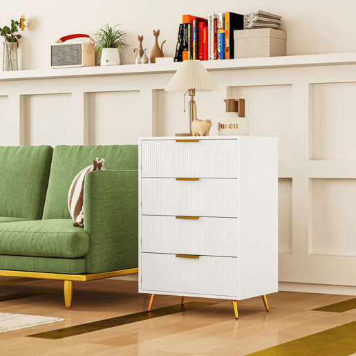 HOMCOM Cómoda com 4 Gavetas Cómoda de Dormitório Moderna com Desenho Ondulado Anti-Tombo Cómoda para Sala de Estar Corredor 60x40x90 cm Branco