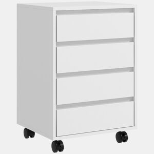 HOMCOM Bloco de Gavetas de Escritório com 4 Gavetas Bloco de Gavetas para Secretária com Rodas Arquivador Móvel para Estudo 46x40x65 cm Branco