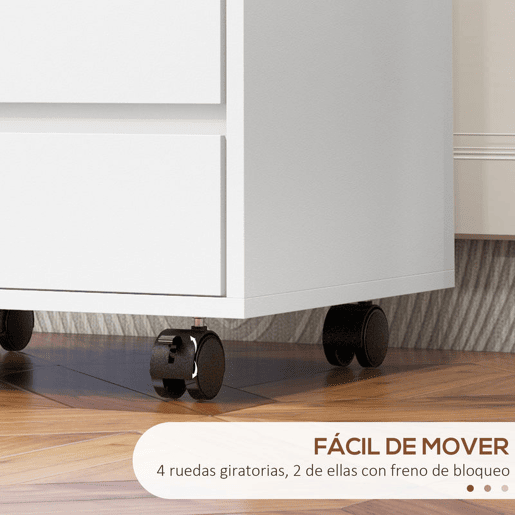 HOMCOM Bloco de Gavetas de Escritório com 4 Gavetas Bloco de Gavetas para Secretária com Rodas Arquivador Móvel para Estudo 46x40x65 cm Branco