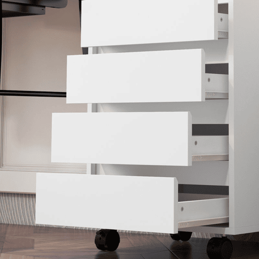 HOMCOM Bloco de Gavetas de Escritório com 4 Gavetas Bloco de Gavetas para Secretária com Rodas Arquivador Móvel para Estudo 46x40x65 cm Branco