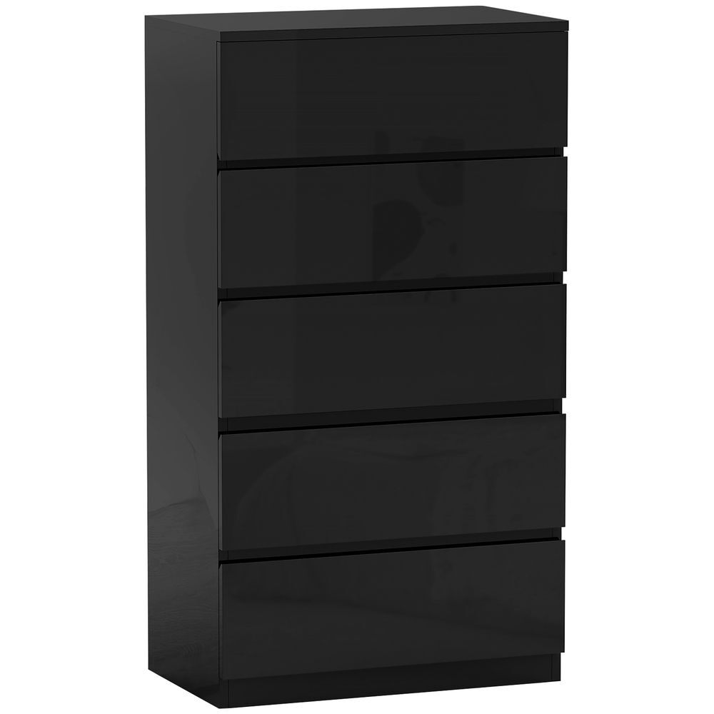Homcom cómoda con 5 cajones cómoda de dormitorio moderna con diseño anti-vuelco cajonera para salón pasillo 55x34x100 cm negro brillo