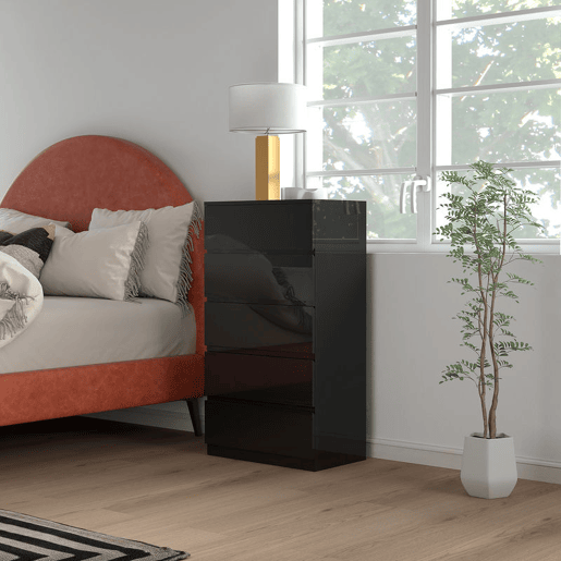 HOMCOM Cómoda com 5 Gavetas de Madeira Cómoda de Dormitório Cómoda Preta para Sala de Estar Estilo Moderno 55x34x100 cm Preto