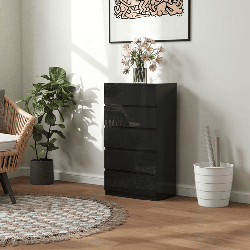 HOMCOM Cómoda com 5 Gavetas de Madeira Cómoda de Dormitório Cómoda Preta para Sala de Estar Estilo Moderno 55x34x100 cm Preto