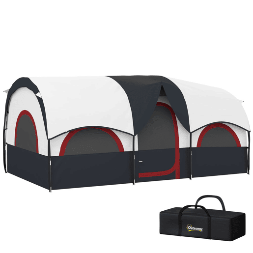 Outsunny Tenda de Campismo Familiar Tipo Túnel Tenda para 4-6 Pessoas Impermeável 3.000 mm Tenda de Campismo Dobrável com 2 Quartos e Saco de Transporte 435x251x195 cm Cinzento Escuro