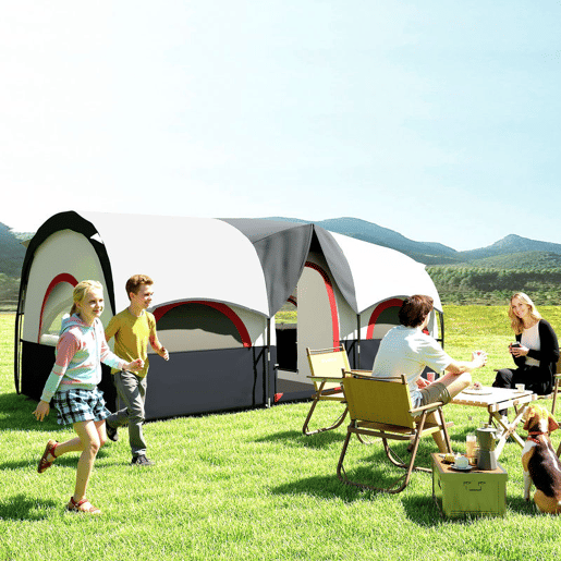 Outsunny Tenda de Campismo Familiar Tipo Túnel Tenda para 4-6 Pessoas Impermeável 3.000 mm Tenda de Campismo Dobrável com 2 Quartos e Saco de Transporte 435x251x195 cm Cinzento Escuro