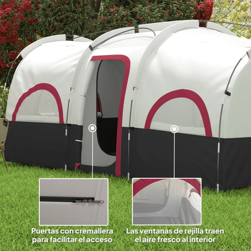 Outsunny Tenda de Campismo Familiar Tipo Túnel Tenda para 4-6 Pessoas Impermeável 3.000 mm Tenda de Campismo Dobrável com 2 Quartos e Saco de Transporte 435x251x195 cm Cinzento Escuro