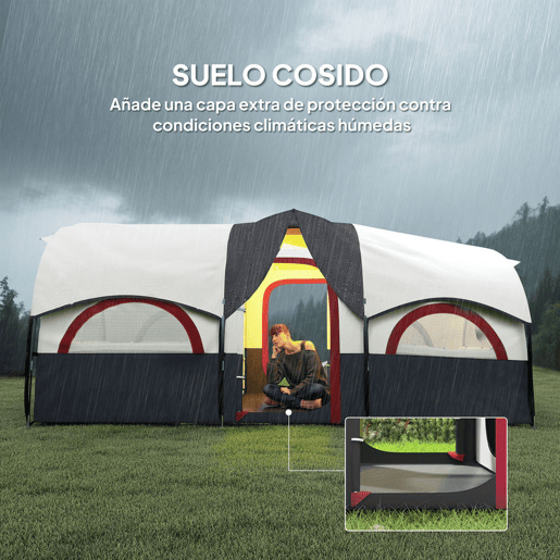 Outsunny Tenda de Campismo Familiar Tipo Túnel Tenda para 4-6 Pessoas Impermeável 3.000 mm Tenda de Campismo Dobrável com 2 Quartos e Saco de Transporte 435x251x195 cm Cinzento Escuro