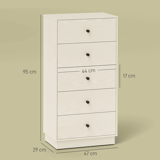 HOMCOM Cómoda com 5 Gavetas Cómoda de Quarto Estreita com Anti-Tombo Gaveteiro Alto para Sala de Estar Corredor 47x29x95 cm Branco HOMCOM Cómoda com 5 Gavetas Cómoda de Quarto Estreita com Anti-Tombo Gaveteiro Alto para Sala de Estar Corredor 47x29x95 cm Branco