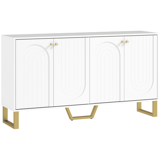 HOMCOM Aparador de 4 Portas Aparador Moderno para Sala de Estar com Prateleiras Ajustáveis e Pés Dourados para Sala de Jantar Entrada Móvel para TV até 65 Polegadas 140,8x35x77,5 cm Branco