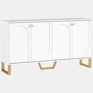 HOMCOM Aparador de 4 Portas Aparador Moderno para Sala de Estar com Prateleiras Ajustáveis e Pés Dourados para Sala de Jantar Entrada Móvel para TV até 65 Polegadas 140,8x35x77,5 cm Branco
