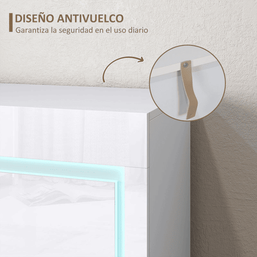 HOMCOM Aparador Sala de Estar Aparador com Luzes LED com 4 Gavetas Fechamento Suave Prateleiras Ajustáveis e Controlo Remoto Móvel Aparador Dormitório 120x34x80 cm Branco Brilhante
