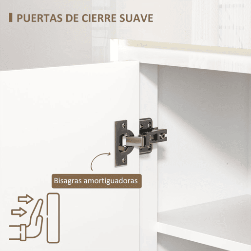 HOMCOM Aparador Sala de Estar Aparador com Luzes LED com 4 Gavetas Fechamento Suave Prateleiras Ajustáveis e Controlo Remoto Móvel Aparador Dormitório 120x34x80 cm Branco Brilhante
