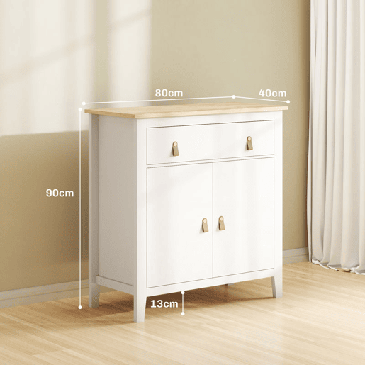 HOMCOM Aparador de 2 Portas Aparador Sala de Estar Moderno com Gaveta Prateleira Ajustável e Puxadores em PU Móvel Auxiliar para Sala de Jantar 80x40x90 cm Branco e Madeira