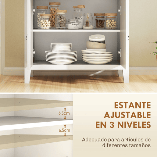 HOMCOM Aparador de 2 Portas Aparador Sala de Estar Moderno com Gaveta Prateleira Ajustável e Puxadores em PU Móvel Auxiliar para Sala de Jantar 80x40x90 cm Branco e Madeira
