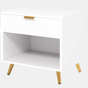 HOMCOM Mesa de Cabeceira Moderna Mesa de Cabeceira com Gaveta Puxador Dourado e Compartimento Aberto Mesa Auxiliar para Sala de Estar Dormitório 50x40x47 cm Branco