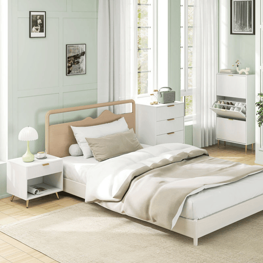 HOMCOM Mesa de Cabeceira Moderna Mesa de Cabeceira com Gaveta Puxador Dourado e Compartimento Aberto Mesa Auxiliar para Sala de Estar Dormitório 50x40x47 cm Branco