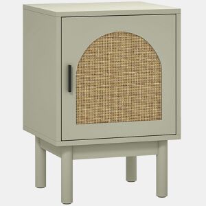 HOMCOM Mesa de Cabeceira Mesa de Cabeceira com Porta de Vime Prateleira Ajustável e Pés de Madeira Estilo Boémio Mesa Auxiliar para Sala de Estar Quarto 40x35x58 cm Verde Claro