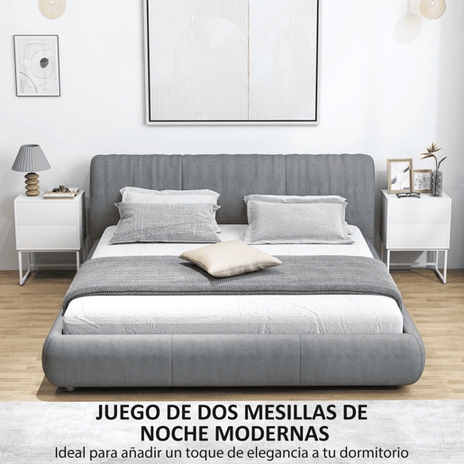 HOMCOM Conjunto de 2 Mesas de Cabeceira Estreitas Mesas de Cabeceira Quarto com 2 Gavetas Abertura por Pressão e Pés de Aço Estilo Moderno 40x30x55 cm Branco