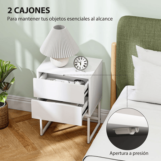 HOMCOM Conjunto de 2 Mesas de Cabeceira Estreitas Mesas de Cabeceira Quarto com 2 Gavetas Abertura por Pressão e Pés de Aço Estilo Moderno 40x30x55 cm Branco