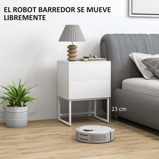 HOMCOM Conjunto de 2 Mesas de Cabeceira Estreitas Mesas de Cabeceira Quarto com 2 Gavetas Abertura por Pressão e Pés de Aço Estilo Moderno 40x30x55 cm Branco