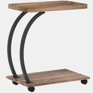 HOMCOM Mesa Auxiliar com Rodas Mesa Auxiliar em Forma de C para Sofá com Prateleiras Estrutura de Aço Mesa Auxiliar para Sala de Estar e Dormitório 52x34x60 cm Madeira e Preto