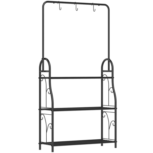 Outsunny Suporte para Plantas de 3 Níveis Suporte para Vasos de Plantas com Ganchos de Metal Barra para Pendurar Suporte para Vasos para Interior e Exterior 75x25x137 cm Preto