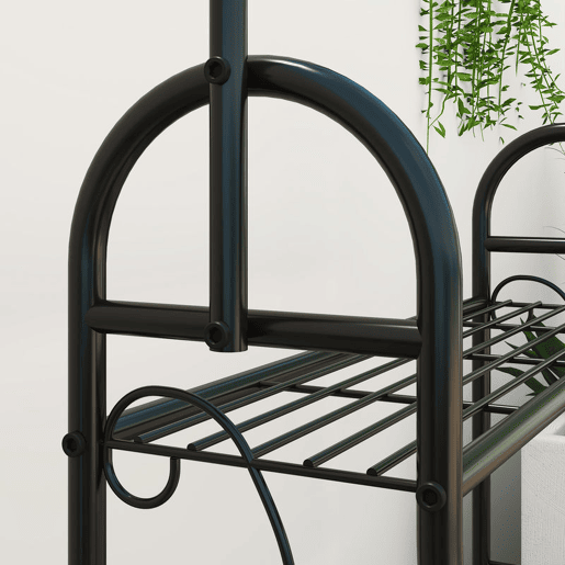 Outsunny Suporte para Plantas de 3 Níveis Suporte para Vasos de Plantas com Ganchos de Metal Barra para Pendurar Suporte para Vasos para Interior e Exterior 75x25x137 cm Preto