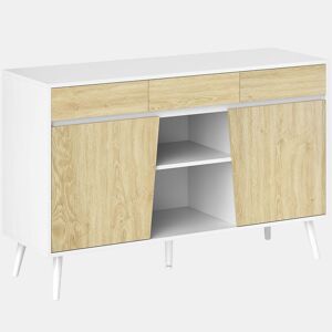 HOMCOM Aparador de 2 Portas Aparador de Sala com 3 Gavetas Prateleiras Móvel para TV para Dormitório Sala de Estar 120x39x77 cm Branco e Madeira
