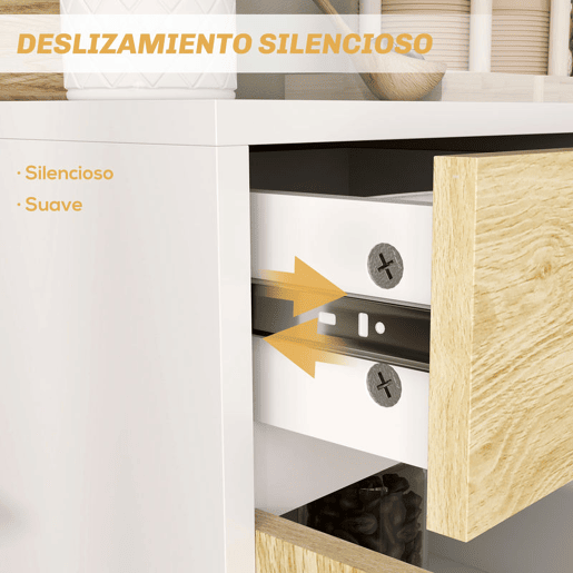 HOMCOM Aparador de 2 Portas Aparador de Sala com 3 Gavetas Prateleiras Móvel para TV para Dormitório Sala de Estar 120x39x77 cm Branco e Madeira