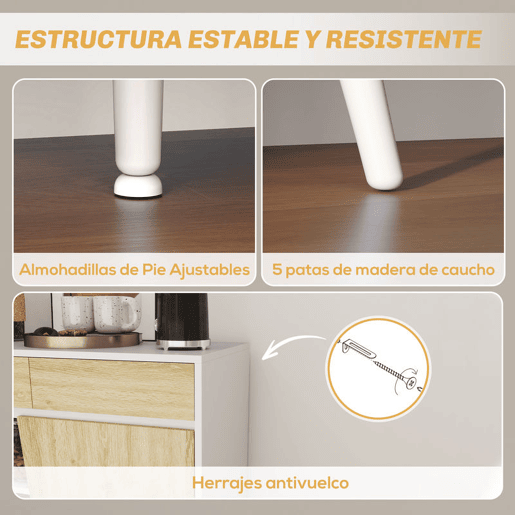 HOMCOM Aparador de 2 Portas Aparador de Sala com 3 Gavetas Prateleiras Móvel para TV para Dormitório Sala de Estar 120x39x77 cm Branco e Madeira