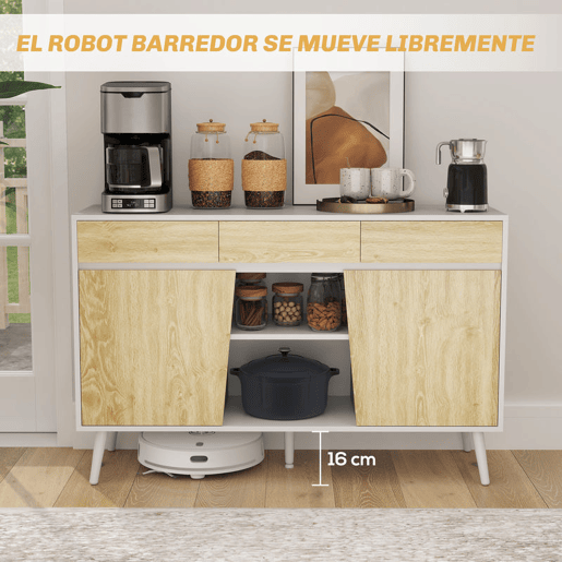 HOMCOM Aparador de 2 Portas Aparador de Sala com 3 Gavetas Prateleiras Móvel para TV para Dormitório Sala de Estar 120x39x77 cm Branco e Madeira
