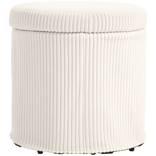 HOMCOM Puff de Arrumação Baú de Arrumação Redondo Estofado em Veludo Cotelê Assento Acolchoado Tampa Removível para Corredor Quarto Sala Ø40x41 cm Creme
