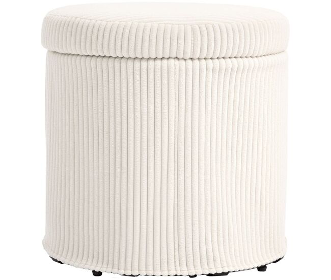 Homcom puff almacenaje baúl de almacenaje redondo tapizado en pana asiento acolchado tapa extraíble para pasillo dormitorio salón ø40x41 cm beige