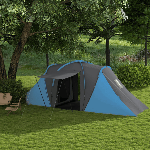 Outsunny Tenda de Campismo Familiar para 4-6 Pessoas com 2 Dormitórios Tenda de Campismo Grande Impermeável 3000 mm com Bolsa de Transporte 555x225x190 cm Cinza e Azul