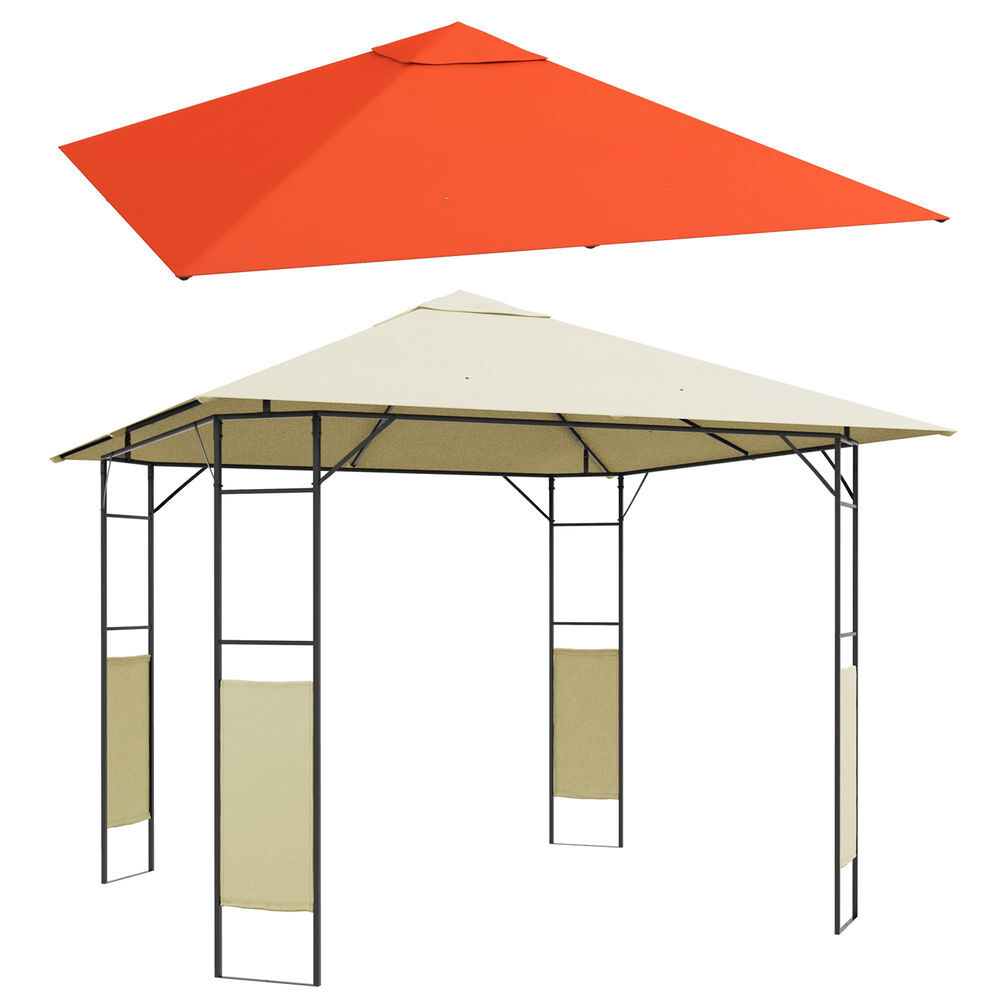 Outsunny conjunto de cenador de jardín 3x3x2,6 m y techo de repuesto 3x3 m con orificios de drenaje para patio terraza crema y naranja