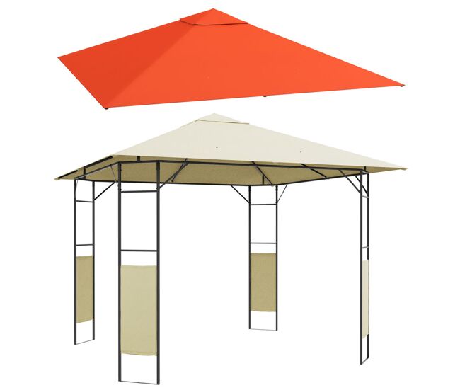 Outsunny conjunto de cenador de jardín 3x3x2,6 m y techo de repuesto 3x3 m con orificios de drenaje para patio terraza crema y naranja