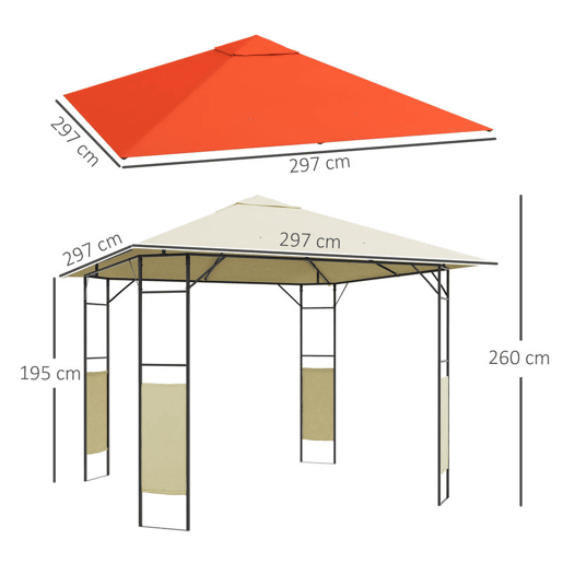 Outsunny Conjunto de Pérgola de Jardim 3x3x2,6 m e Teto de Reposição 3x3 m com Orifícios de Drenagem para Pátio Terraço Creme e Laranja Outsunny Conjunto de Pérgola de Jardim 3x3x2,6 m e Teto de Reposição 3x3 m com Orifícios de Drenagem para Pátio Terraço Creme e Laranja