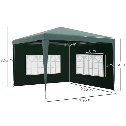 Outsunny Conjunto de Tenda Inclui 1 Tenda de Jardim 3x3 m Anti-UV Impermeável e 2 Paredes Laterais 3x2 m para Tenda 3x3 m e 3x6 m para Terraço Exterior Pátio Verde