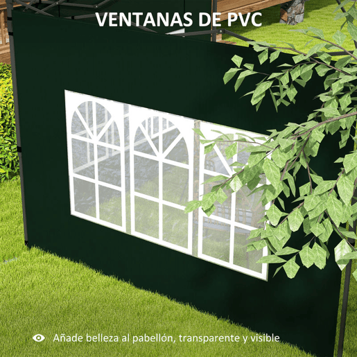Outsunny Conjunto de Tenda Inclui 1 Tenda de Jardim 3x3 m Anti-UV Impermeável e 2 Paredes Laterais 3x2 m para Tenda 3x3 m e 3x6 m para Terraço Exterior Pátio Verde