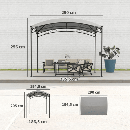 Outsunny Pérgola para Jardim 3x2 m Pérgola de Exterior com Toldo em Forma de Cúpula Elegante e Estrutura Metálica Impermeável Tenda para Pátio Cinzento